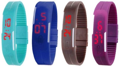 NS18 Silicone Led Magnet Band Watch Combo of 4 Sky Blue, Blue, Brown And Purple Digital Watch  - For Couple   Watches  (NS18)