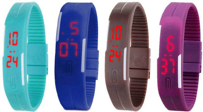 NS18 Silicone Led Magnet Band Watch Combo of 4 Sky Blue, Blue, Brown And Purple Digital Watch  - For Couple   Watches  (NS18)