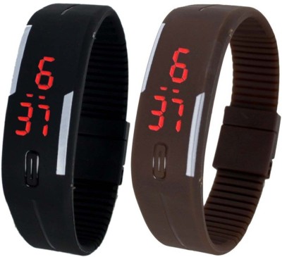 Pappi Boss Package of 2 Unisex Black & Brown Silicone Digital Sports Led Band Smart Digital Watch  - For Men & Women   Watches  (Pappi Boss)
