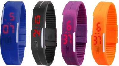 NS18 Silicone Led Magnet Band Combo of 4 Blue, Black, Purple And Orange Digital Watch  - For Boys & Girls   Watches  (NS18)