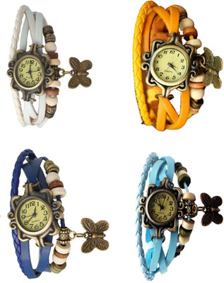 

Kissu Vintage Rakhi Combo of 4 White, Blue, Yellow And Sky Blue Watch - For Women