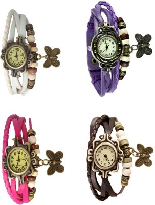 NS18 Vintage Butterfly Rakhi Combo of 4 White, Pink, Purple And Brown Analog Watch  - For Women   Watches  (NS18)