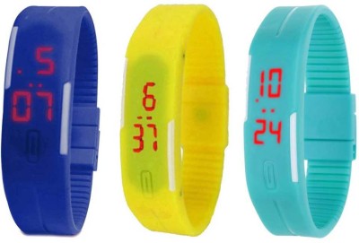 NS18 Silicone Led Magnet Band Combo of 3 Blue, Yellow And Sky Blue Digital Watch  - For Boys & Girls   Watches  (NS18)