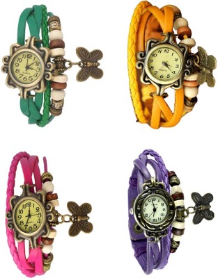 NS18 Vintage Butterfly Rakhi Combo of 4 Green, Pink, Yellow And Purple Analog Watch  - For Women   Watches  (NS18)