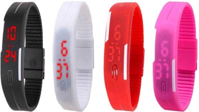 NS18 Silicone Led Magnet Band Watch Combo of 4 Black, White, Red And Pink Digital Watch  - For Couple   Watches  (NS18)