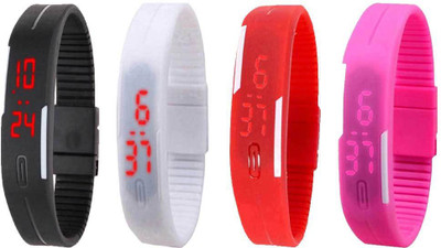 NS18 Silicone Led Magnet Band Watch Combo of 4 Black, White, Red And Pink Digital Watch  - For Couple   Watches  (NS18)