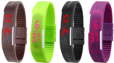 

Kissu Led Magnet Band Combo of 4 Brown, Green, Black And Purple Watch - For Men & Women