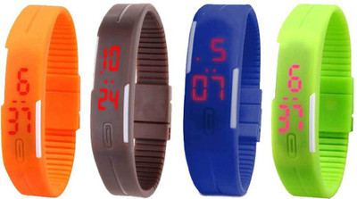 

Kissu Led Magnet Band Combo of 4 Orange, Brown, Blue And Green Watch - For Men & Women
