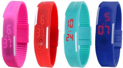 NS18 Silicone Led Magnet Band Combo of 4 Pink, Red, Sky Blue And Blue Digital Watch  - For Boys & Girls   Watches  (NS18)
