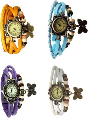 NS18 Vintage Butterfly Rakhi Combo of 4 Yellow, Purple, Sky Blue And White Analog Watch  - For Women   Watches  (NS18)