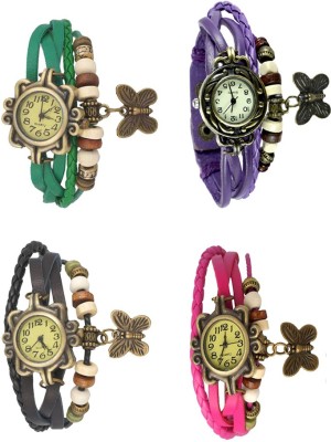 NS18 Vintage Butterfly Rakhi Combo of 4 Green, Black, Purple And Pink Analog Watch  - For Women   Watches  (NS18)