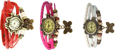 

Kissu Vintage Rakhi Watch Combo of 3 Red, Pink And White Watch - For Women