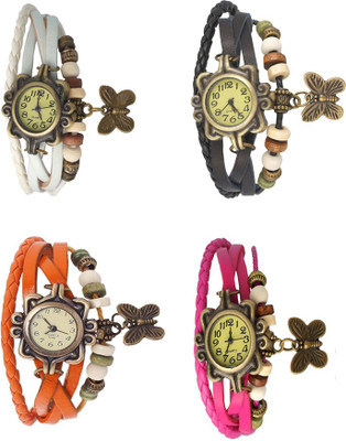 NS18 Vintage Butterfly Rakhi Combo of 4 White, Orange, Black And Pink Analog Watch  - For Women   Watches  (NS18)