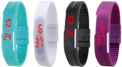 NS18 Silicone Led Magnet Band Watch Combo of 4 Sky Blue, White, Black And Purple Digital Watch  - For Couple   Watches  (NS18)