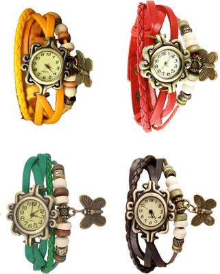 

Kissu Vintage Rakhi Combo of 4 Yellow, Green, Red And Brown Watch - For Women