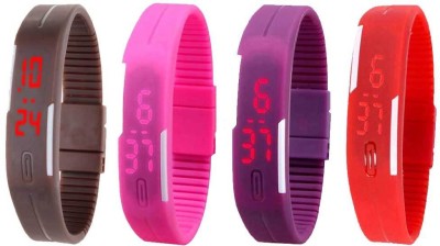 NS18 Silicone Led Magnet Band Watch Combo of 4 Brown, Pink, Purple And Red Digital Watch  - For Couple   Watches  (NS18)