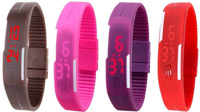 

NS18 Silicone Led Magnet Band Watch Combo of 4 Brown, Pink, Purple And Red Watch - For Couple