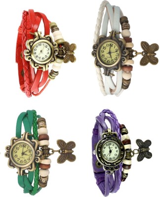 NS18 Vintage Butterfly Rakhi Combo of 4 Red, Green, White And Purple Analog Watch  - For Women   Watches  (NS18)