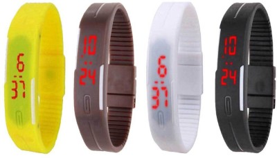 NS18 Silicone Led Magnet Band Combo of 4 Yellow, Brown, White And Black Digital Watch  - For Boys & Girls   Watches  (NS18)