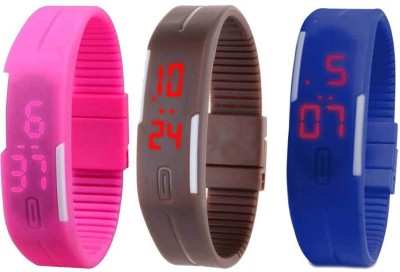 NS18 Silicone Led Magnet Band Combo of 3 Pink, Brown And Blue Digital Watch  - For Boys & Girls   Watches  (NS18)