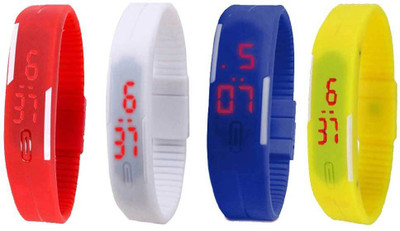 

NS18 Silicone Led Magnet Band Combo of 4 Red, White, Blue And Yellow Watch - For Boys & Girls