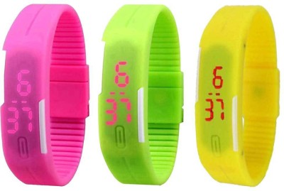 NS18 Silicone Led Magnet Band Combo of 3 Pink, Green And Yellow Digital Watch  - For Boys & Girls   Watches  (NS18)