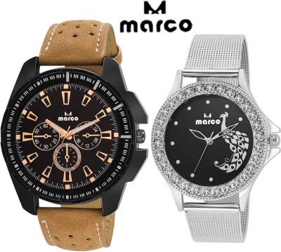 Marco COMBO ANTIQUE 4112 BROWN 1011 BLACK-CH Analog Watch  - For Couple   Watches  (Marco)