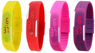 NS18 Silicone Led Magnet Band Watch Combo of 4 Yellow, Red, Pink And Purple Digital Watch  - For Couple   Watches  (NS18)
