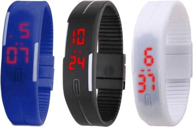 NS18 Silicone Led Magnet Band Combo of 3 Blue, Black And White Digital Watch  - For Boys & Girls   Watches  (NS18)