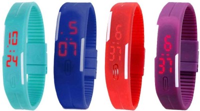 NS18 Silicone Led Magnet Band Watch Combo of 4 Sky Blue, Blue, Red And Purple Digital Watch  - For Couple   Watches  (NS18)