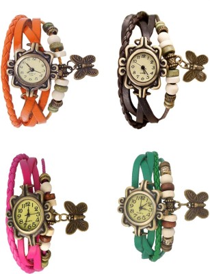 NS18 Vintage Butterfly Rakhi Combo of 4 Orange, Pink, Brown And Green Analog Watch  - For Women   Watches  (NS18)