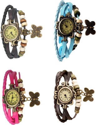 NS18 Vintage Butterfly Rakhi Combo of 4 Black, Pink, Sky Blue And Brown Analog Watch  - For Women   Watches  (NS18)