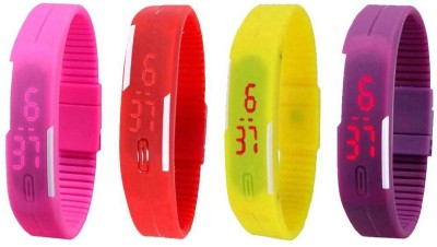 NS18 Silicone Led Magnet Band Watch Combo of 4 Pink, Red, Yellow And Purple Digital Watch  - For Couple   Watches  (NS18)