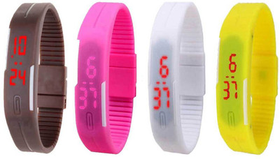 

Kissu Led Magnet Band Combo of 4 Brown, Pink, White And Yellow Watch - For Men & Women
