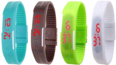 NS18 Silicone Led Magnet Band Combo of 4 Sky Blue, Brown, Green And White Digital Watch  - For Boys & Girls   Watches  (NS18)