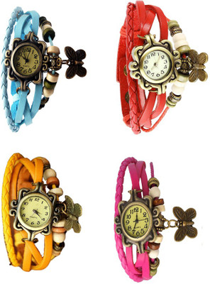 

Kissu Vintage Rakhi Combo of 4 Sky Blue, Yellow, Red And Pink Watch - For Women