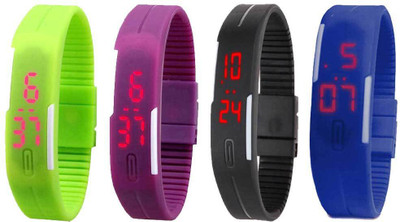 NS18 Silicone Led Magnet Band Combo of 4 Green, Purple, Black And Blue Digital Watch  - For Boys & Girls   Watches  (NS18)