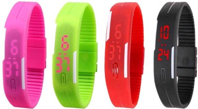 NS18 Silicone Led Magnet Band Combo of 4 Pink, Green, Red And Black Digital Watch  - For Boys & Girls   Watches  (NS18)