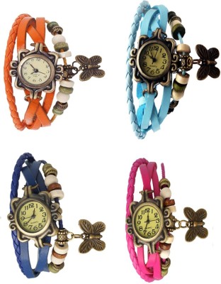 NS18 Vintage Butterfly Rakhi Combo of 4 Orange, Blue, Sky Blue And Pink Analog Watch  - For Women   Watches  (NS18)