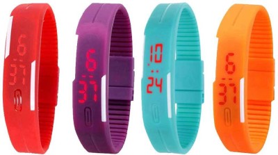 NS18 Silicone Led Magnet Band Combo of 4 Red, Purple, Sky Blue And Orange Digital Watch  - For Boys & Girls   Watches  (NS18)
