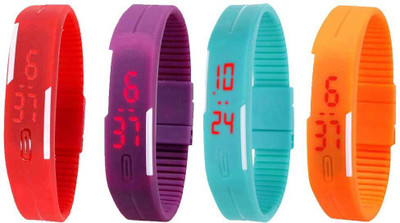 

Kissu Led Magnet Band Combo of 4 Red, Purple, Sky Blue And Orange Watch - For Men & Women