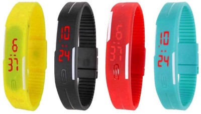 NS18 Silicone Led Magnet Band Watch Combo of 4 Yellow, Black, Red And Sky Blue Digital Watch  - For Couple   Watches  (NS18)