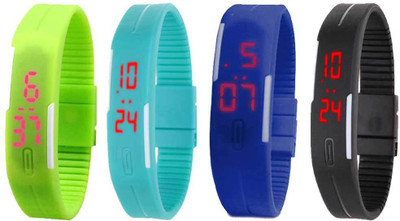 

NS18 Silicone Led Magnet Band Combo of 4 Green, Sky Blue, Blue And Black Watch - For Boys & Girls