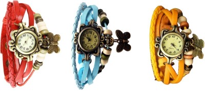 NS18 Vintage Butterfly Rakhi Combo of 3 Red, Sky Blue And Yellow Analog Watch  - For Women   Watches  (NS18)