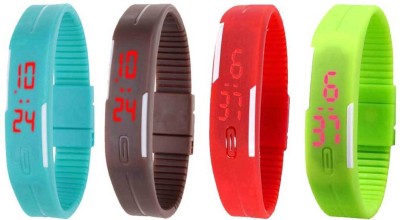 NS18 Silicone Led Magnet Band Combo of 4 Sky Blue, Brown, Red And Green Digital Watch  - For Boys & Girls   Watches  (NS18)