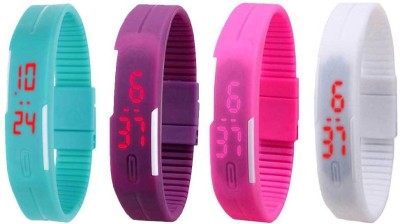 NS18 Silicone Led Magnet Band Combo of 4 Sky Blue, Purple, Pink And White Digital Watch  - For Boys & Girls   Watches  (NS18)