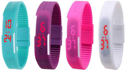 

Kissu Led Magnet Band Combo of 4 Sky Blue, Purple, Pink And White Watch - For Men & Women