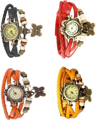 NS18 Vintage Butterfly Rakhi Combo of 4 Black, Orange, Red And Yellow Analog Watch  - For Women   Watches  (NS18)