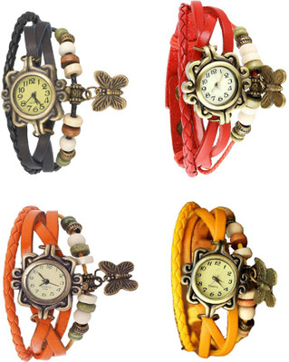 

Kissu Vintage Rakhi Combo of 4 Black, Orange, Red And Yellow Watch - For Women