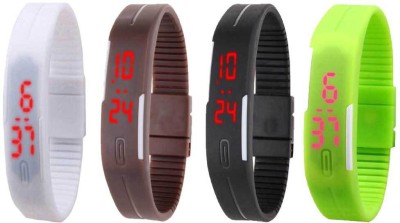 NS18 Silicone Led Magnet Band Combo of 4 White, Brown, Black And Green Digital Watch  - For Boys & Girls   Watches  (NS18)